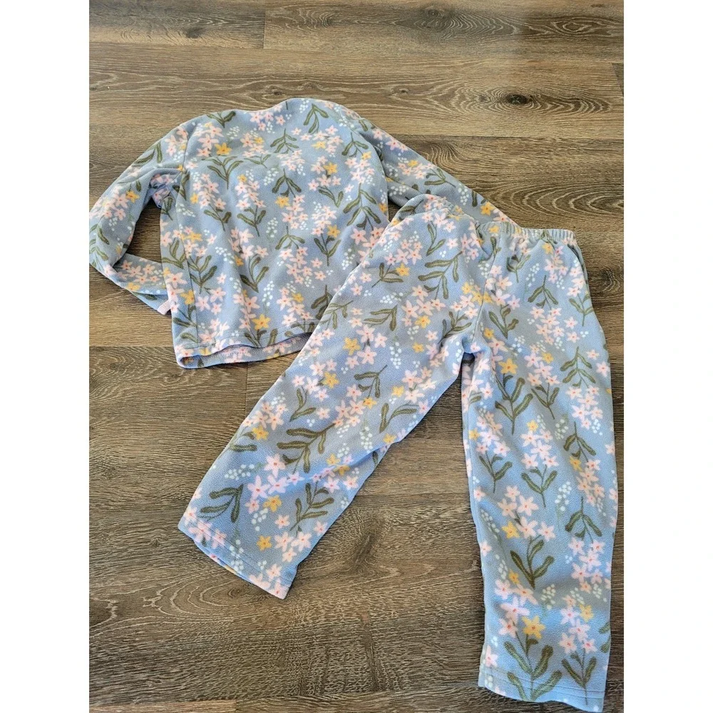 Carters Floral Pajama‎ Set Girls Sleepwear Ruffle Trim Blue Pink Size 5 #9